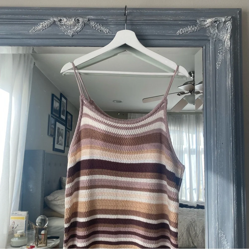 NWT House of Harlow 1960 Boho Neutral Brown Crochet Knit Striped Midi Dress XL - Picture 2 of 9